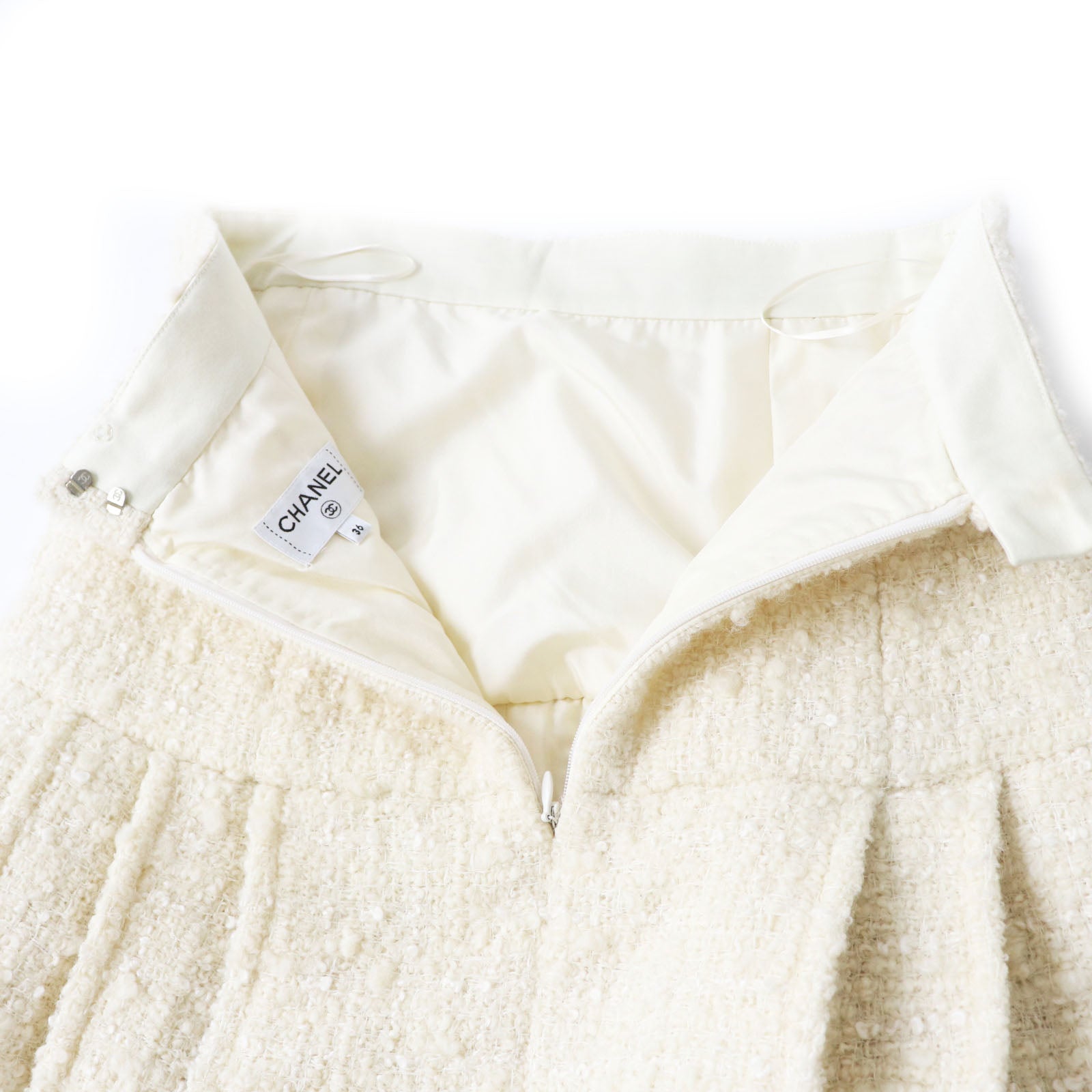 Top Quality Chanel Tweed Skirt Wool Nylon Silk Ivory 36