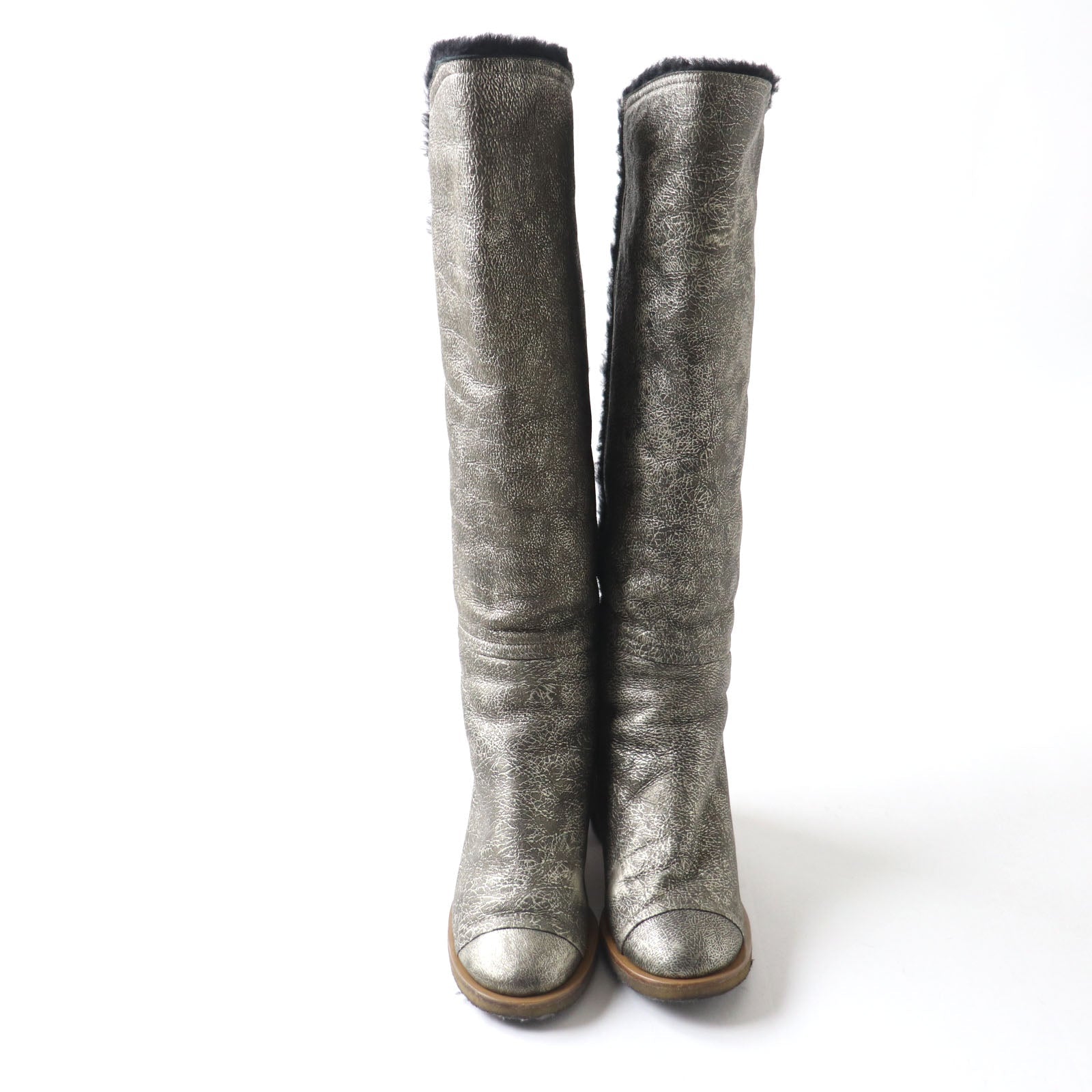 Top Quality Chanel Knee-high Boots Metal Logo Chunky Heel