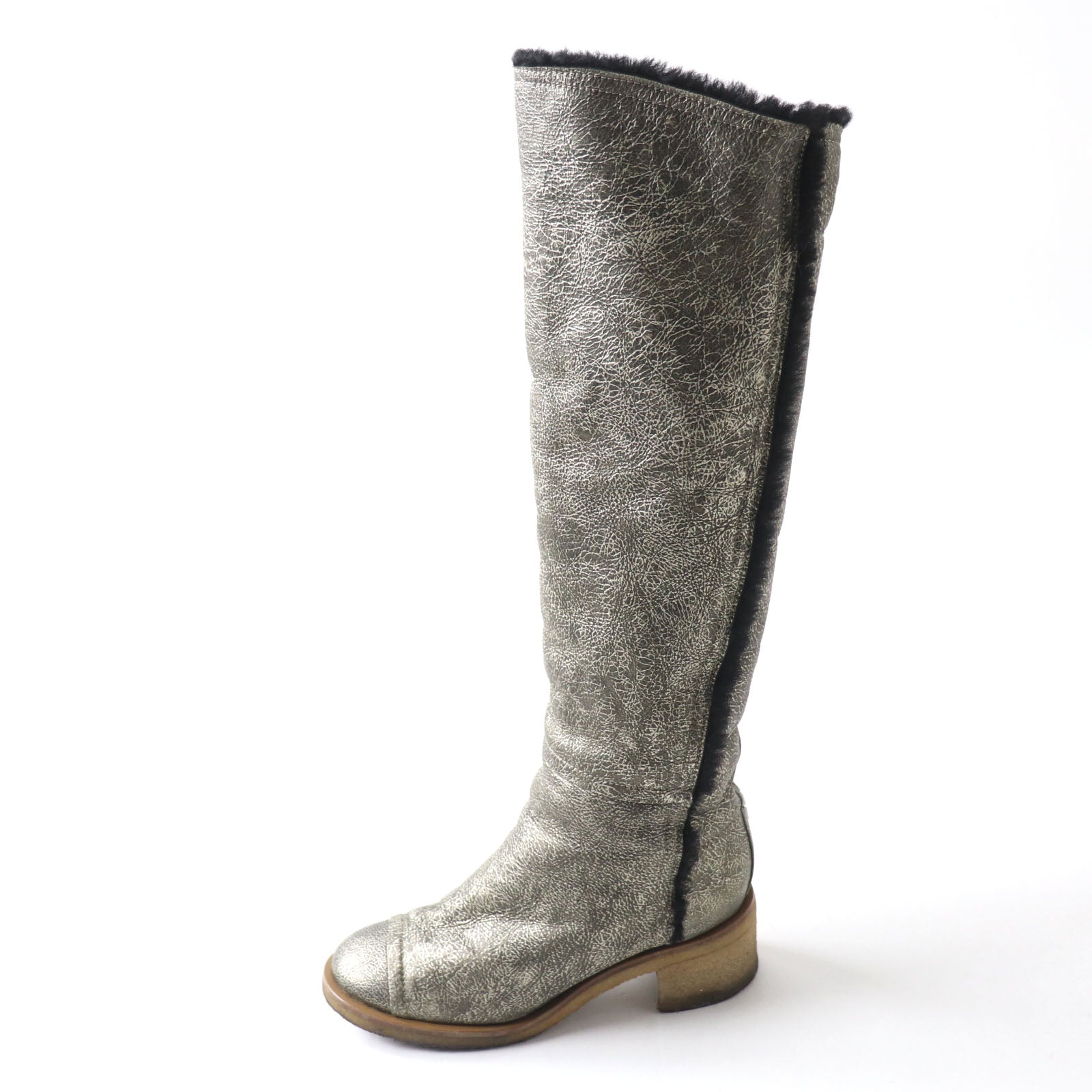 Top Quality Chanel Knee-high Boots Metal Logo Chunky Heel