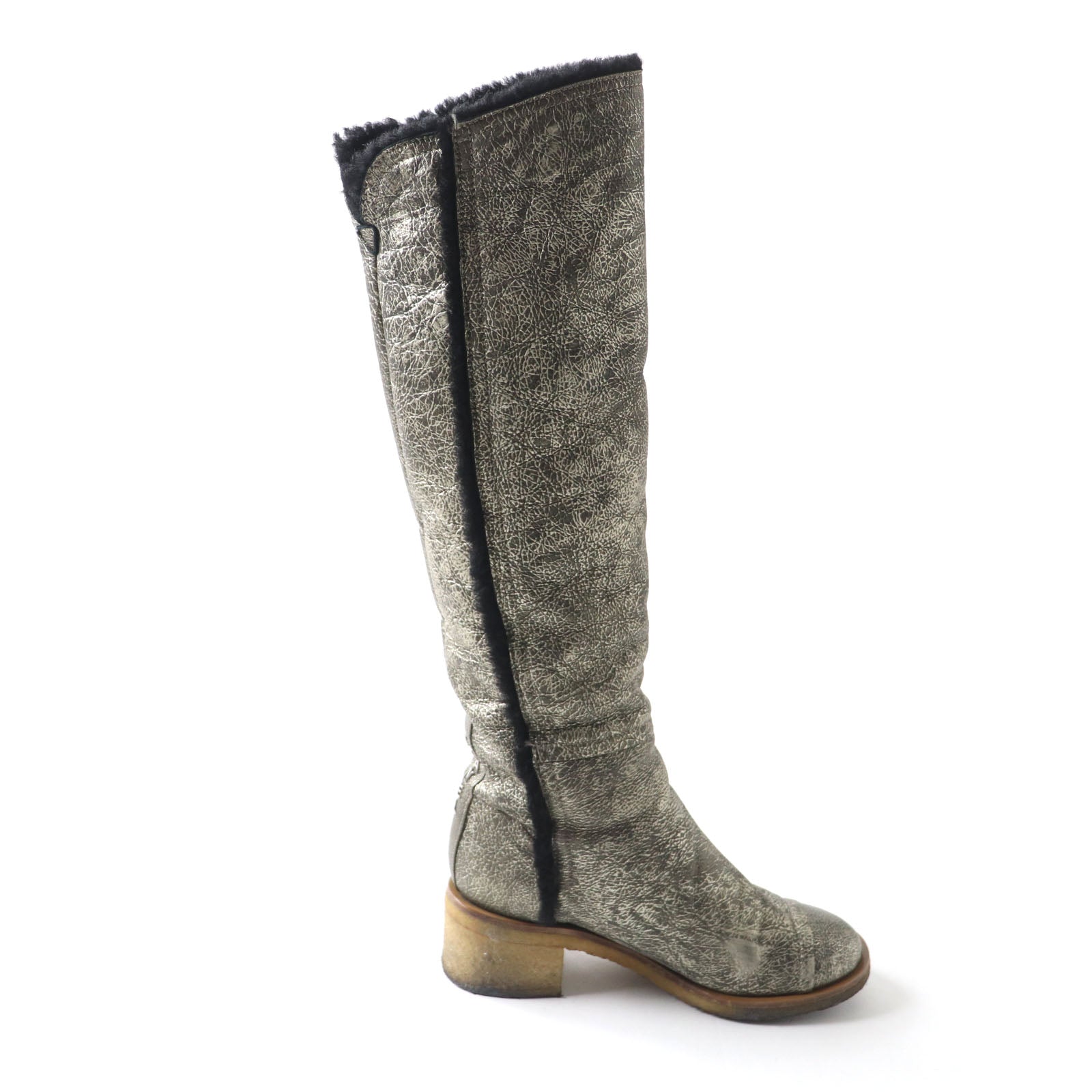 Top Quality Chanel Knee-high Boots Metal Logo Chunky Heel