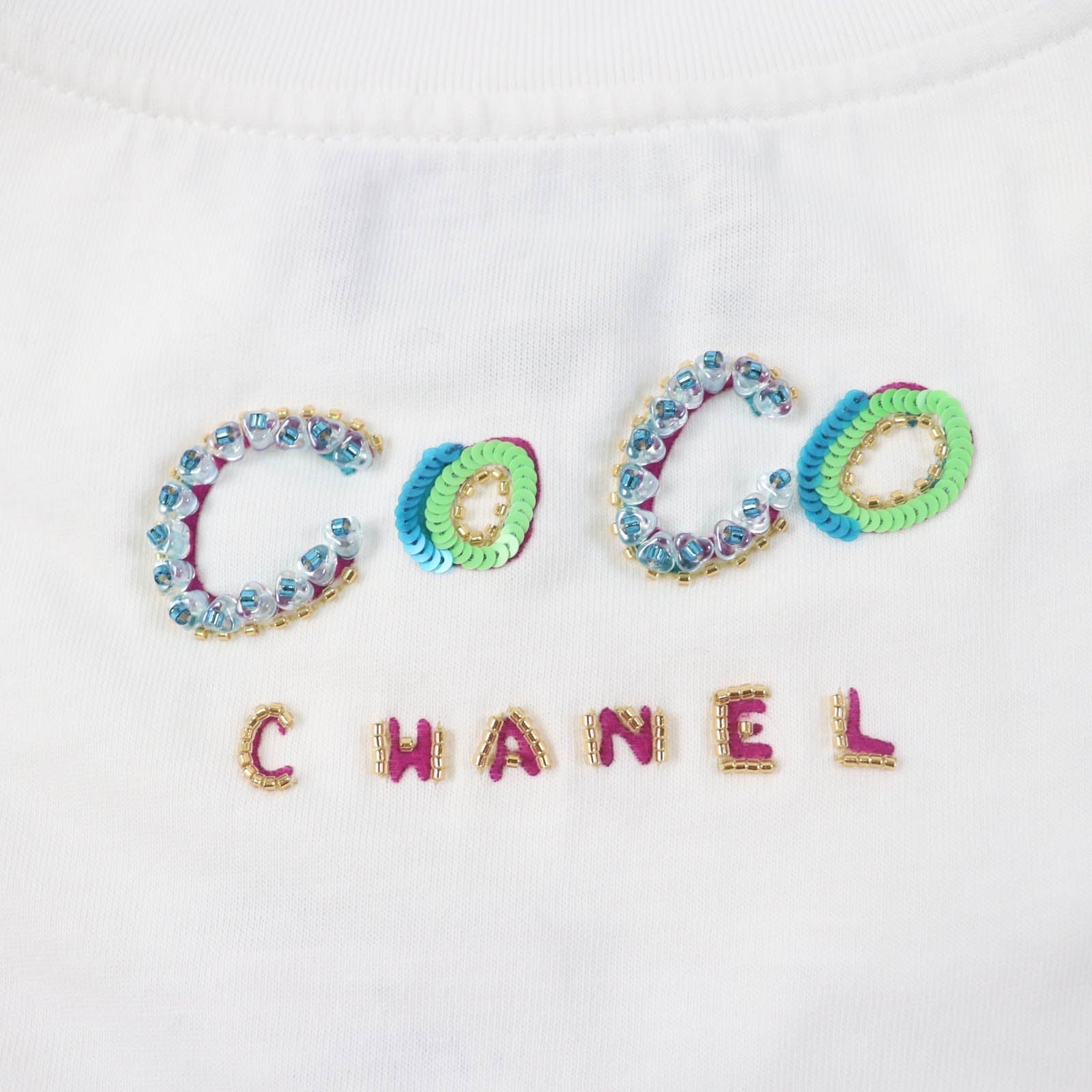 Top Quality Chanel Cotton Rhinestone Logo T-shirt White S