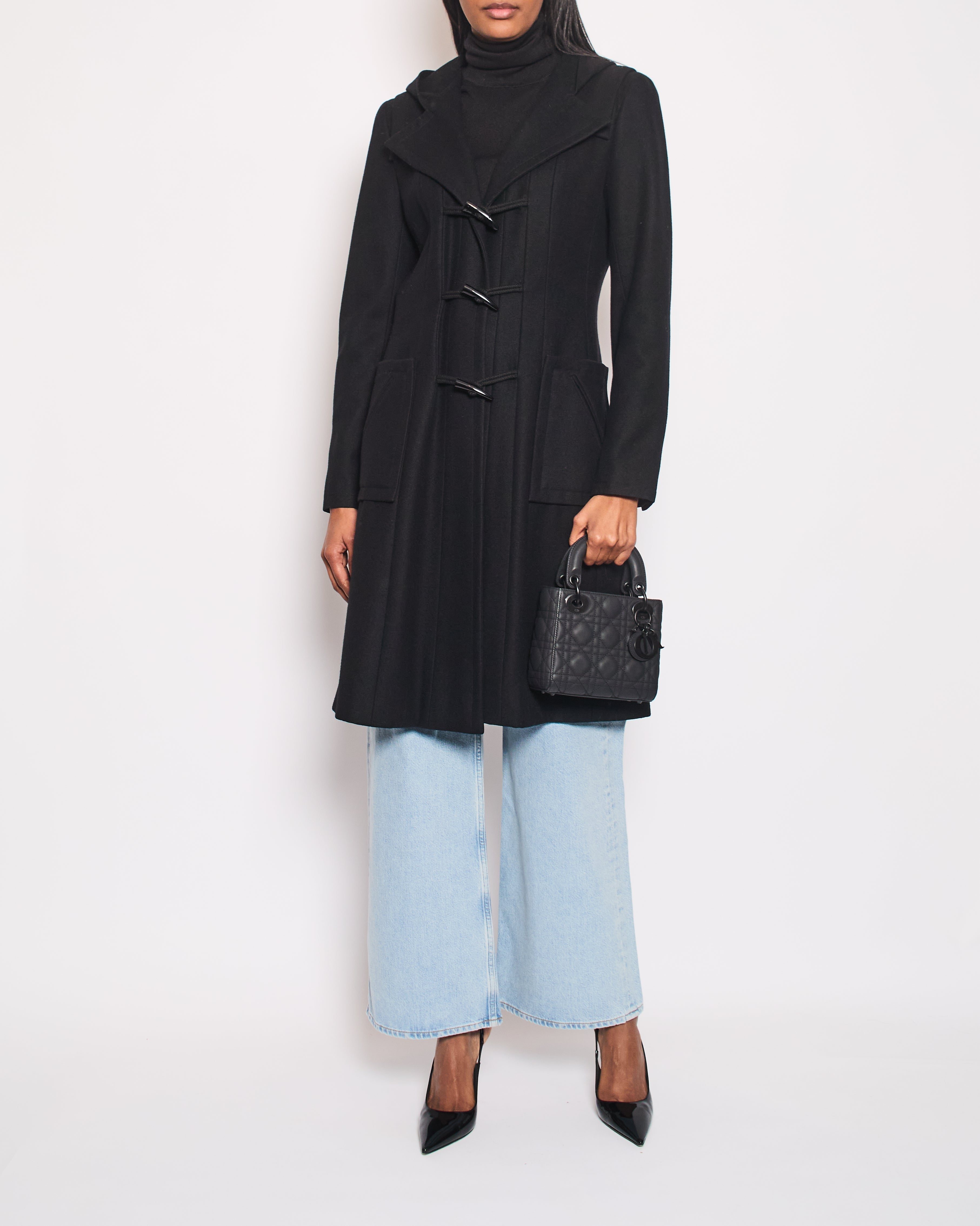 Top Quality Chanel Black Hooded Longline Wool Coat with Toggle Fasten Detail FR 42 (UK 10)