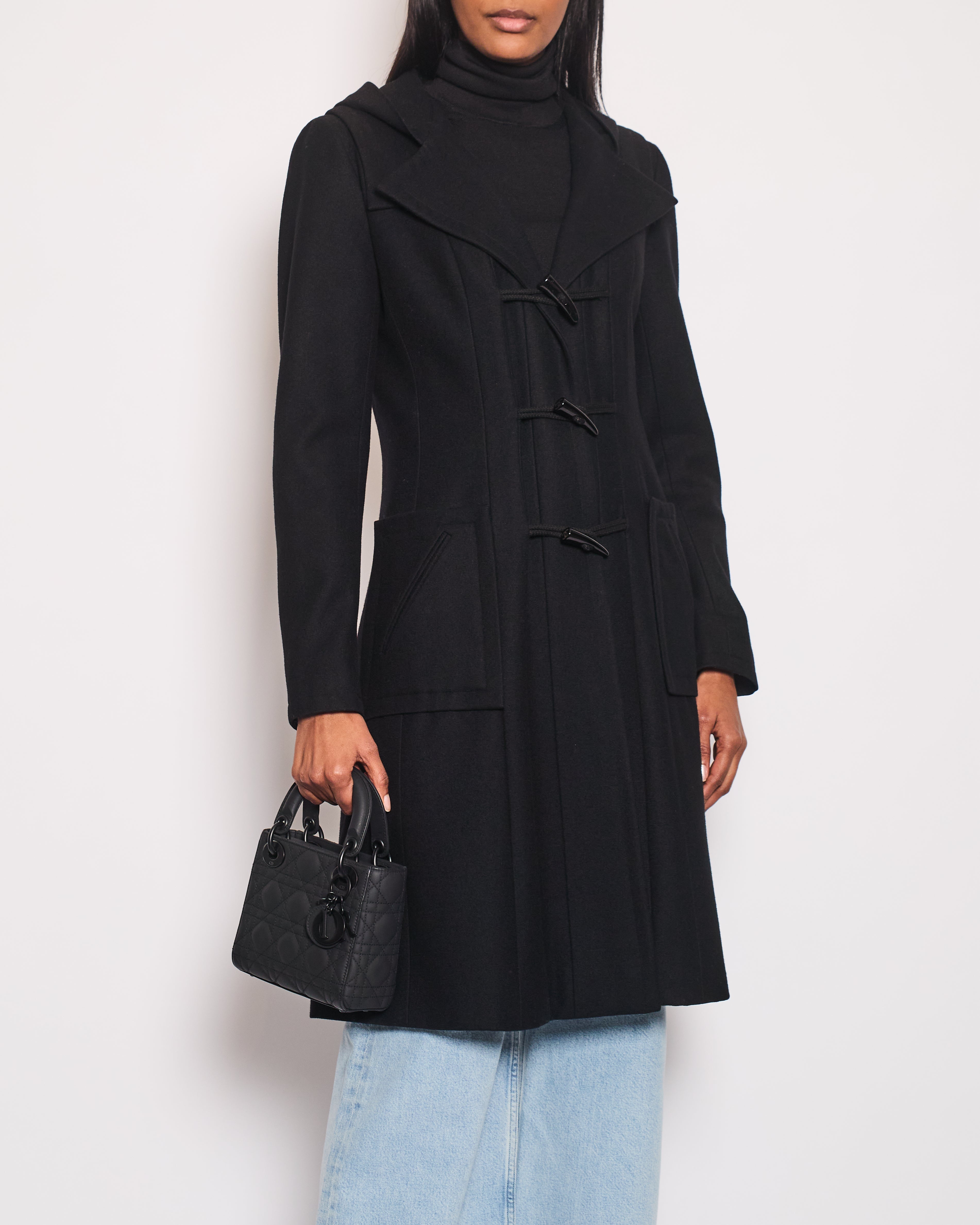 Top Quality Chanel Black Hooded Longline Wool Coat with Toggle Fasten Detail FR 42 (UK 10)