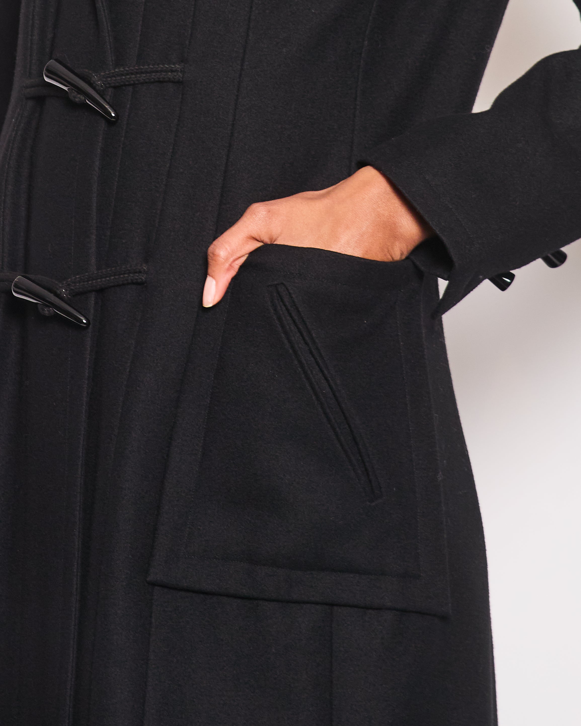 Top Quality Chanel Black Hooded Longline Wool Coat with Toggle Fasten Detail FR 42 (UK 10)