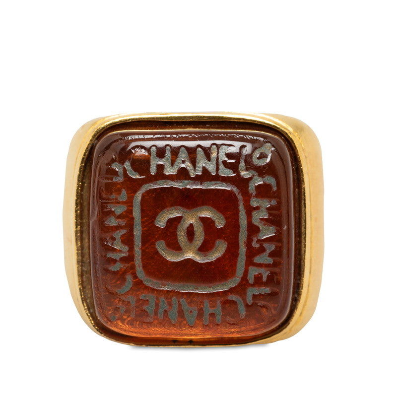 Top Quality Chanel Vintage Coco Mark Square Ring Gold Brown Clear