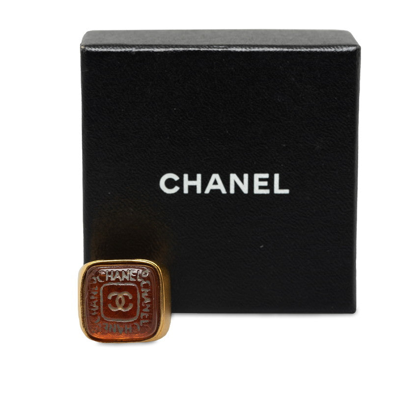 Top Quality Chanel Vintage Coco Mark Square Ring Gold Brown Clear
