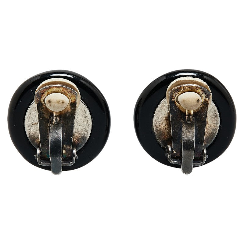 Top Quality Chanel Vintage Coco Mark Button Earrings Gold Black