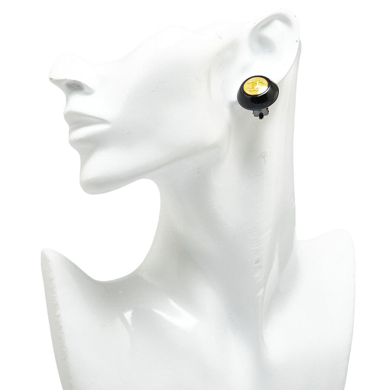 Top Quality Chanel Vintage Coco Mark Button Earrings Gold Black