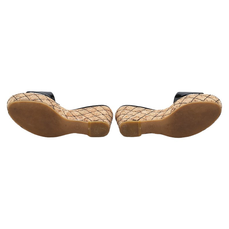 Top Quality Chanel Patent Wedge Sandals Black Beige
