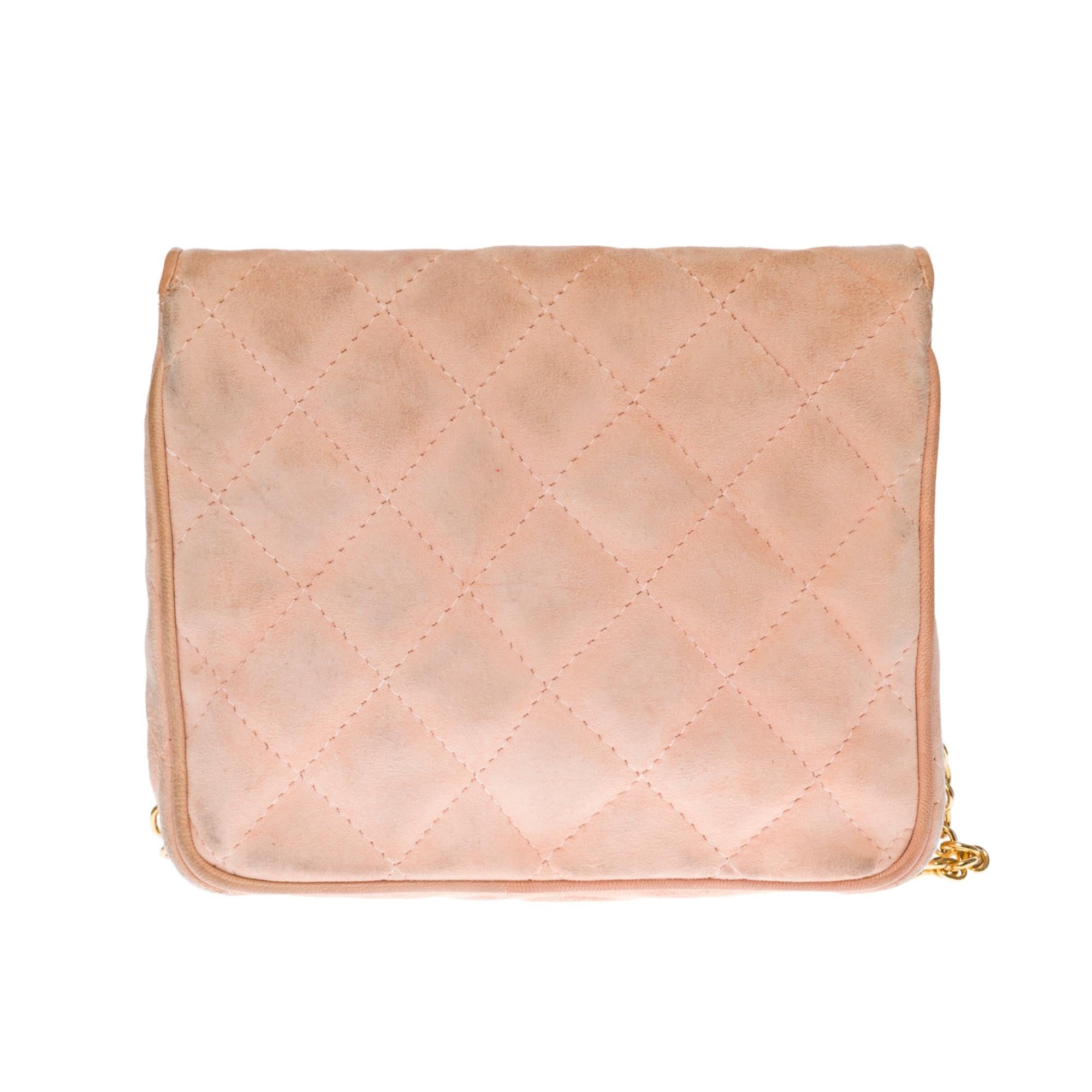 Top Quality Chanel Classic Mini shoulder New Bag in pink quilted suede. GHW
