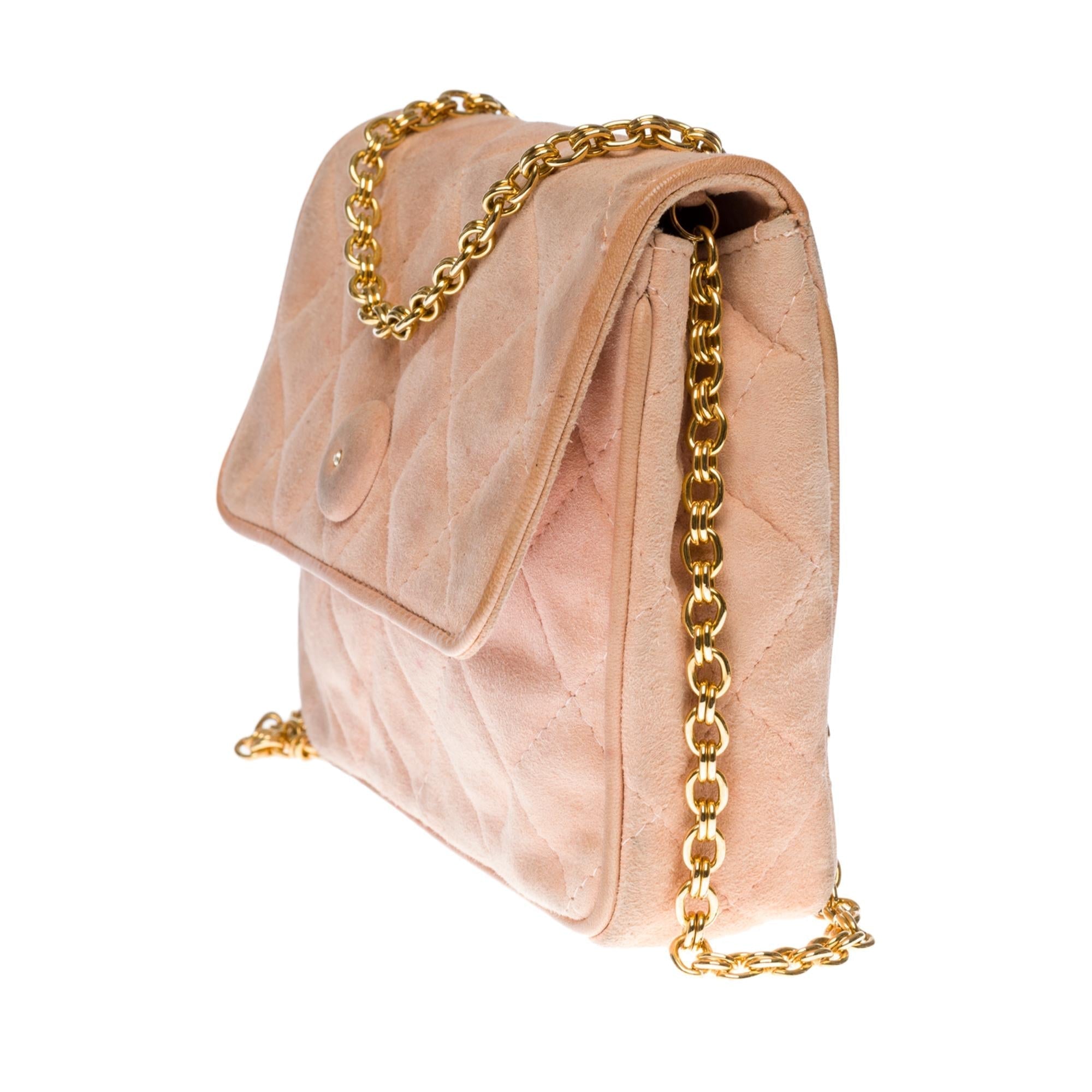 Top Quality Chanel Classic Mini shoulder New Bag in pink quilted suede. GHW