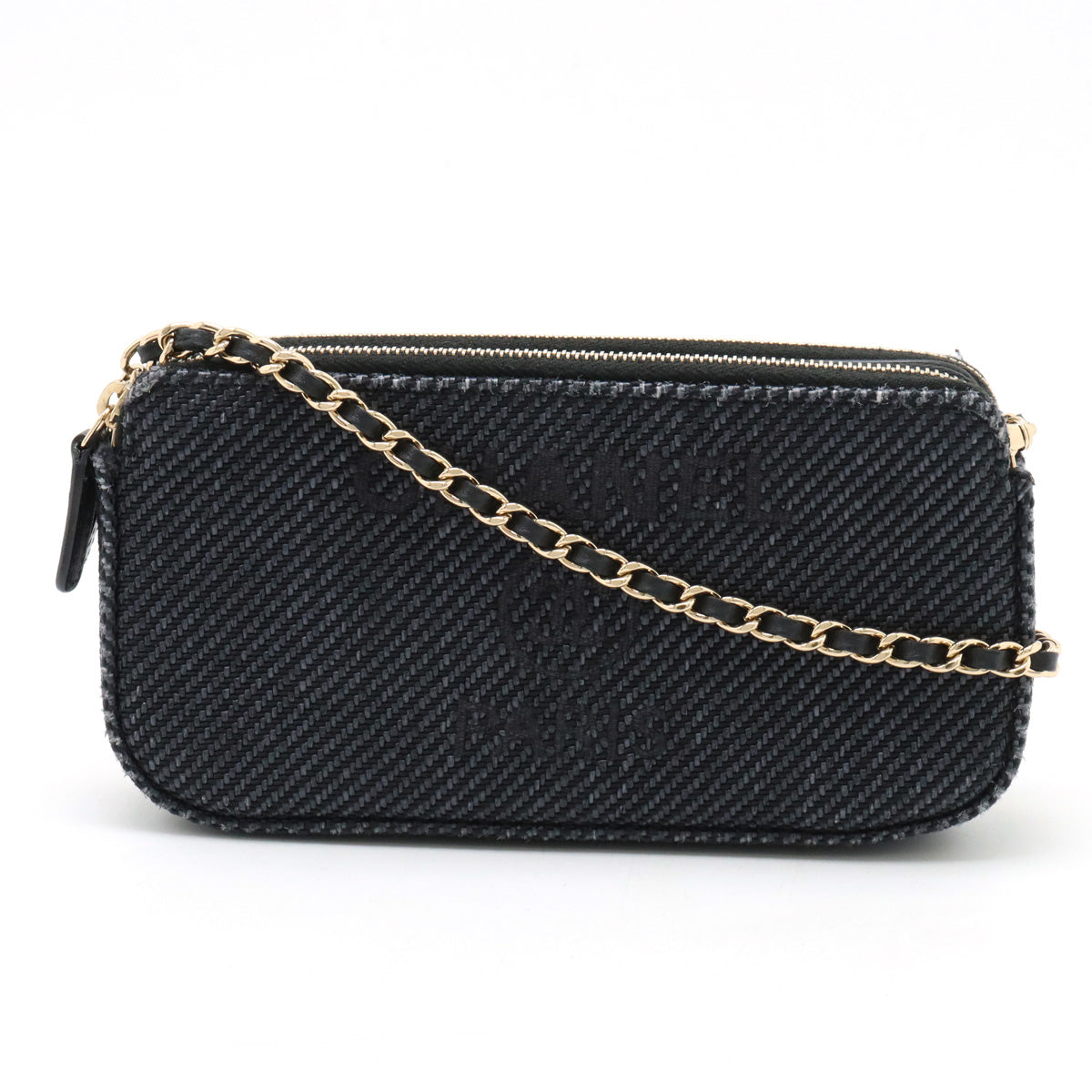 Top Quality Chanel Canvas Leather Chain Wallet Navy