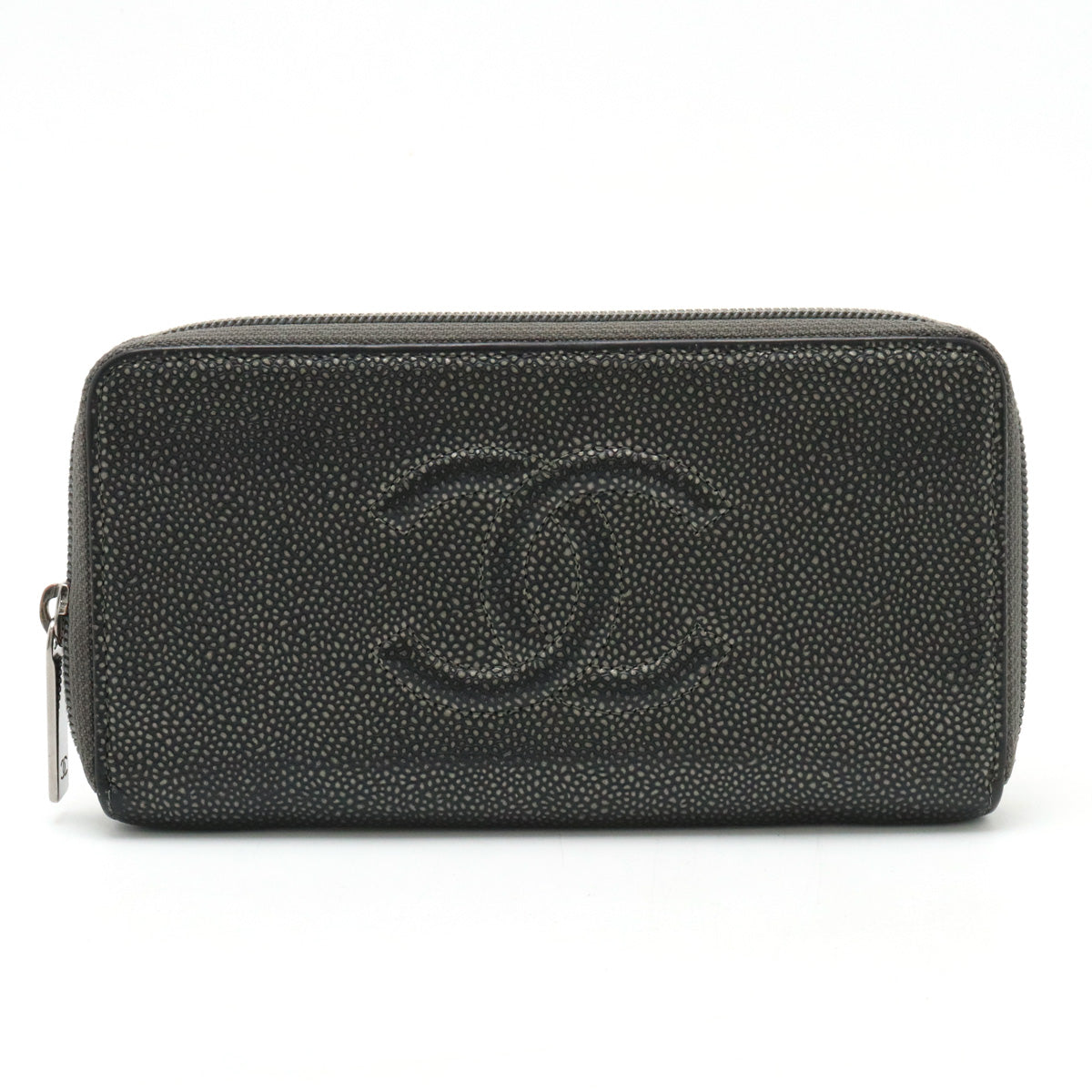 Top Quality Chanel Caviar Skin Round Zip Wallet Metallic Gray