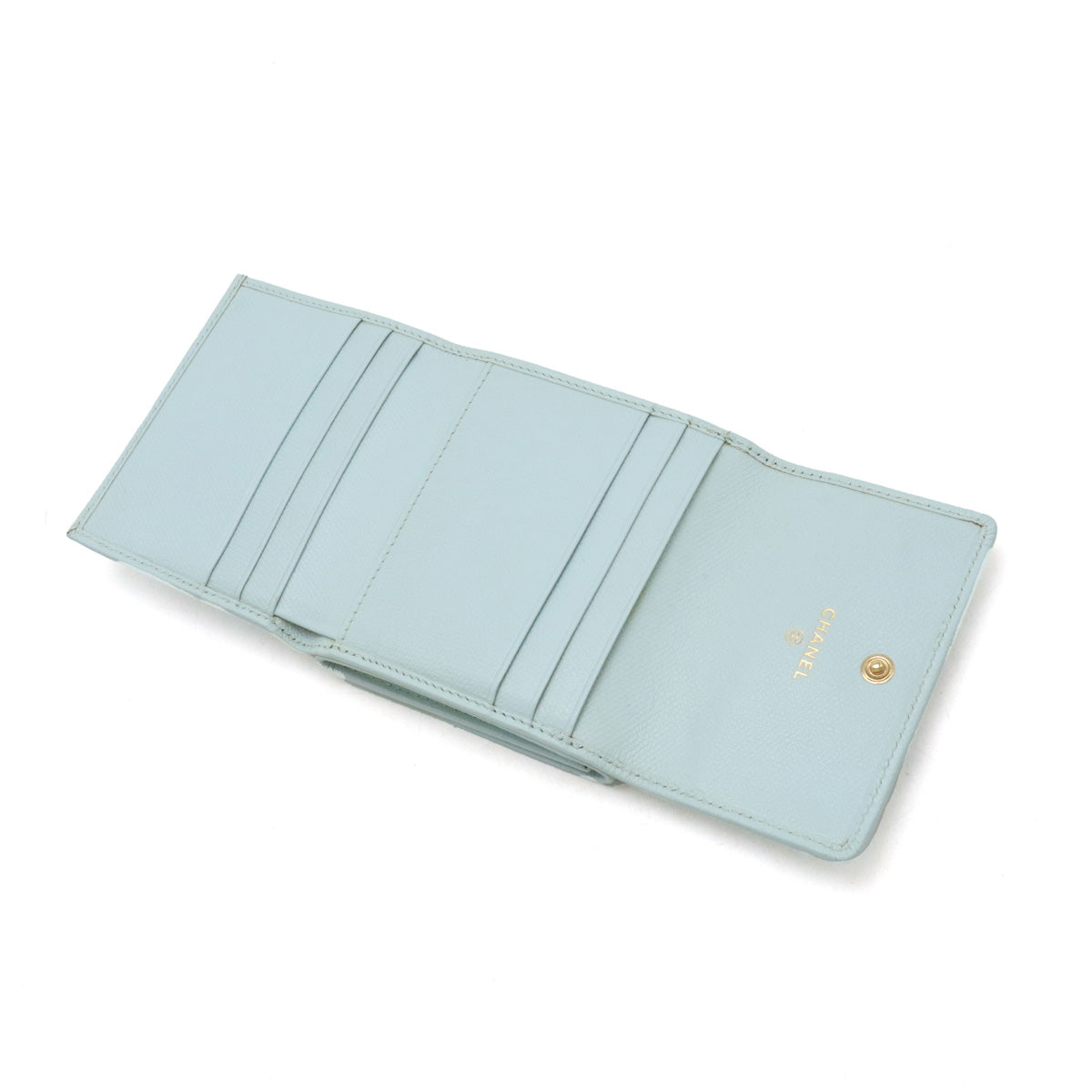 Top Quality Chanel Leather Tri-Fold Wallet Light Mint Blue