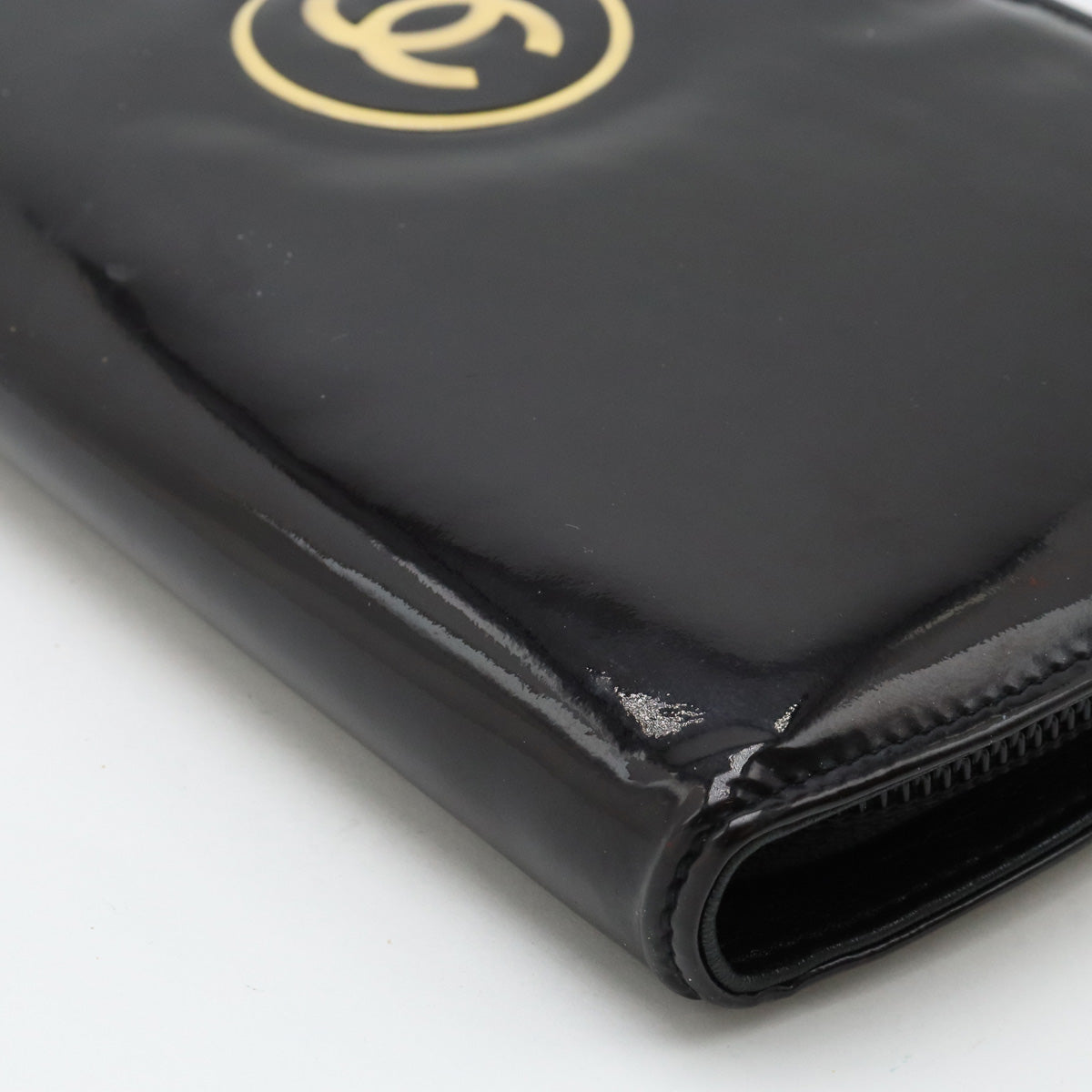 Top Quality Chanel Patent Leather Round Zip Wallet Black