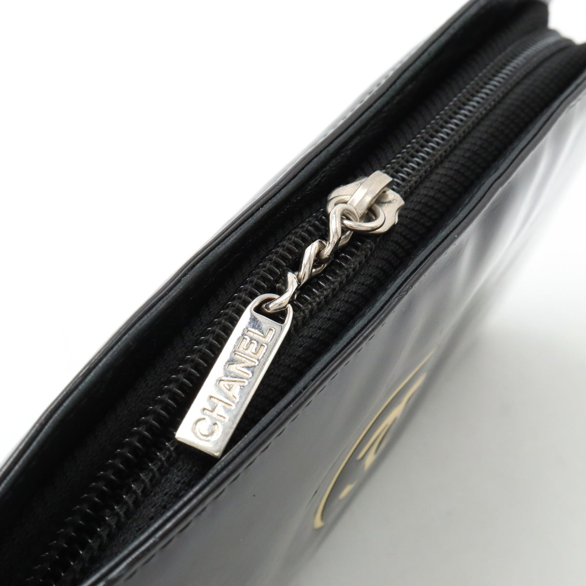 Top Quality Chanel Patent Leather Round Zip Wallet Black