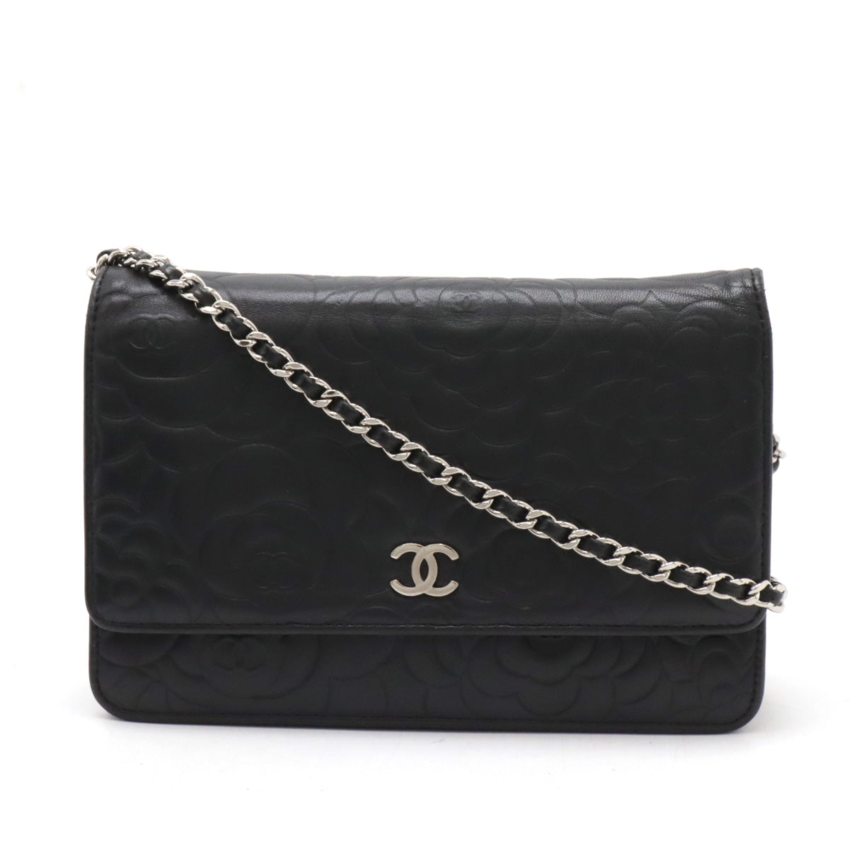 Top Quality Chanel Camellia Chain Wallet Black Leather