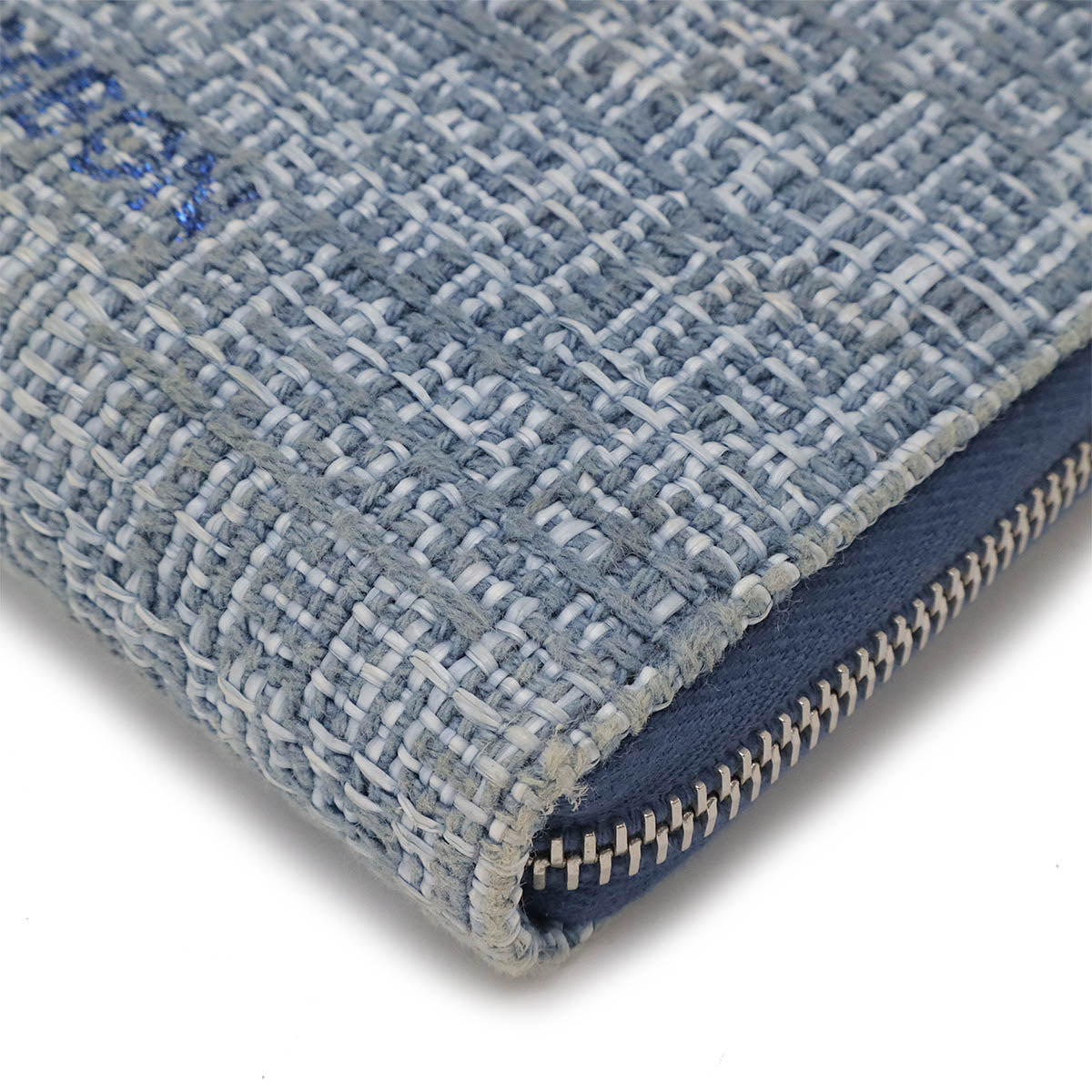 Top Quality Chanel Tweed Canvas Leather Wallet Blue