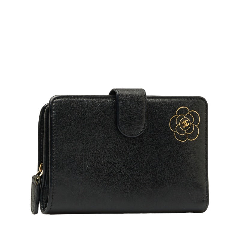 Top Quality Chanel CAMERIA COCOMARK Folding Wallet Black Leather CHANEL