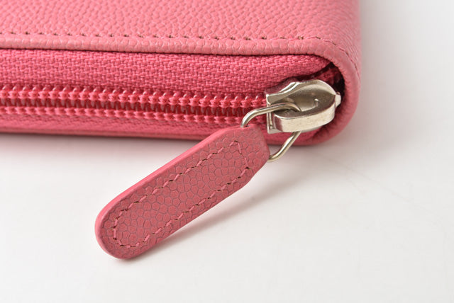 Top Quality Chanel Leather Long Wallet Round Zipper Rose CC Mark