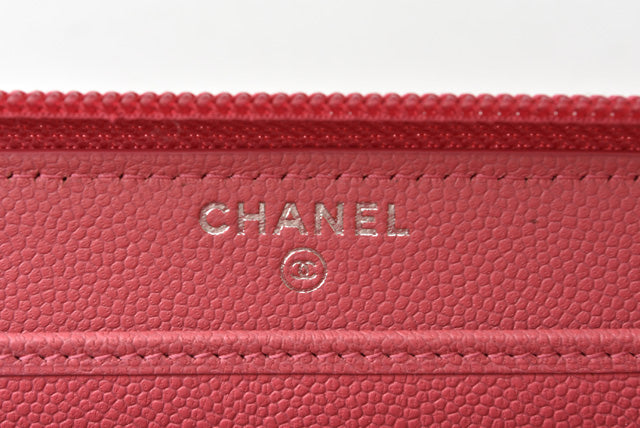 Top Quality Chanel Leather Long Wallet Round Zipper Rose CC Mark