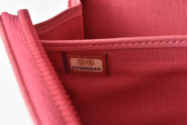 Top Quality Chanel Leather Long Wallet Round Zipper Rose CC Mark