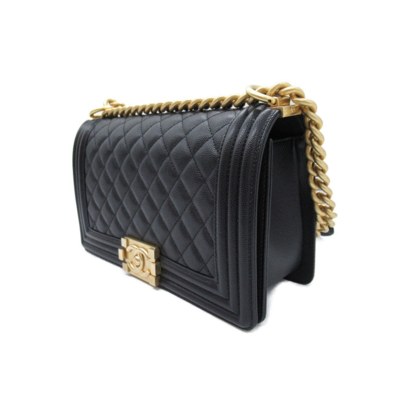 Top Quality Chanel Boy Caviar Chain Shoulder Bag Black