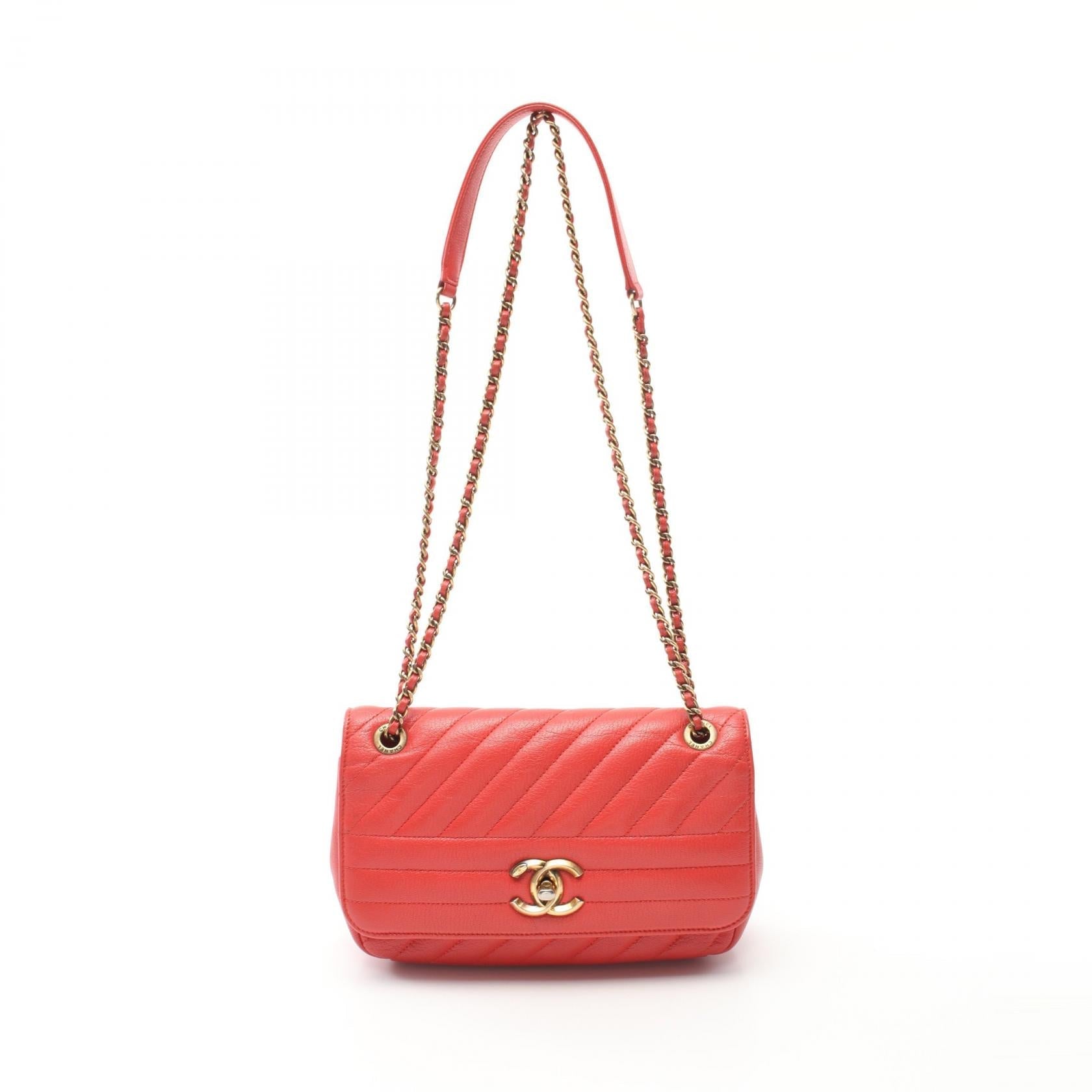 Top Quality Chanel Chevron Leather Shoulder Bag Red