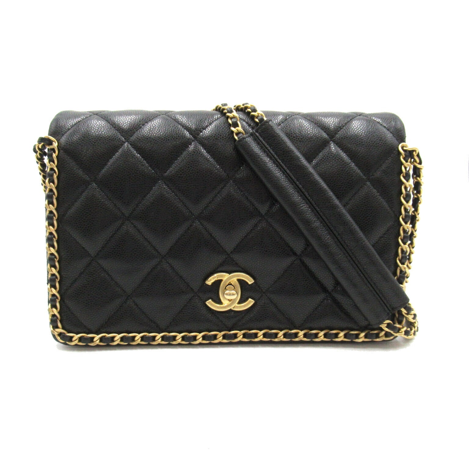 Top Quality Chanel Caviar Skin Matelasse Chain Shoulder Bag Black