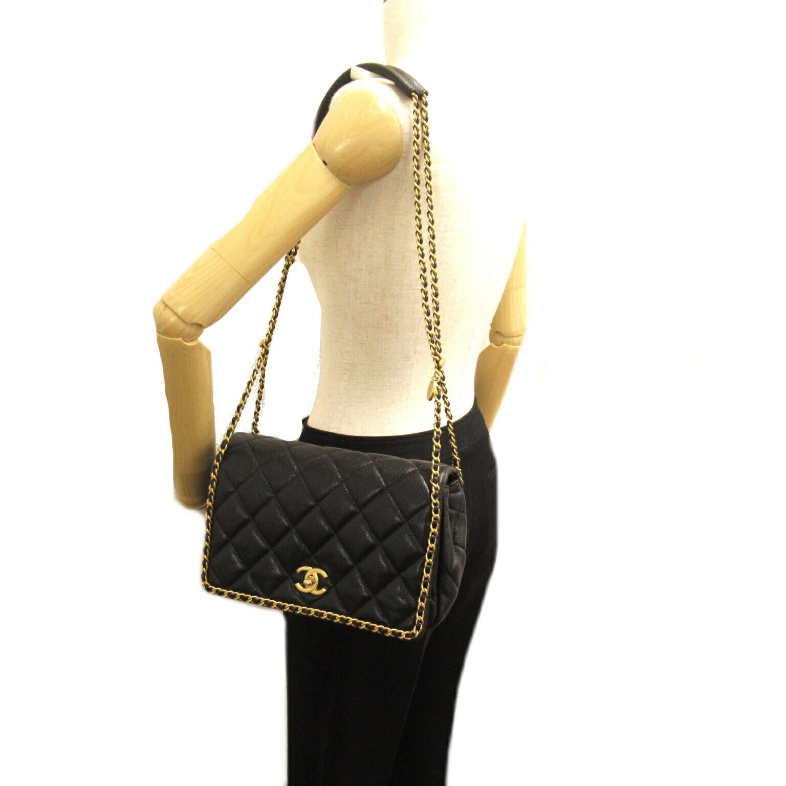 Top Quality Chanel Caviar Skin Matelasse Chain Shoulder Bag Black