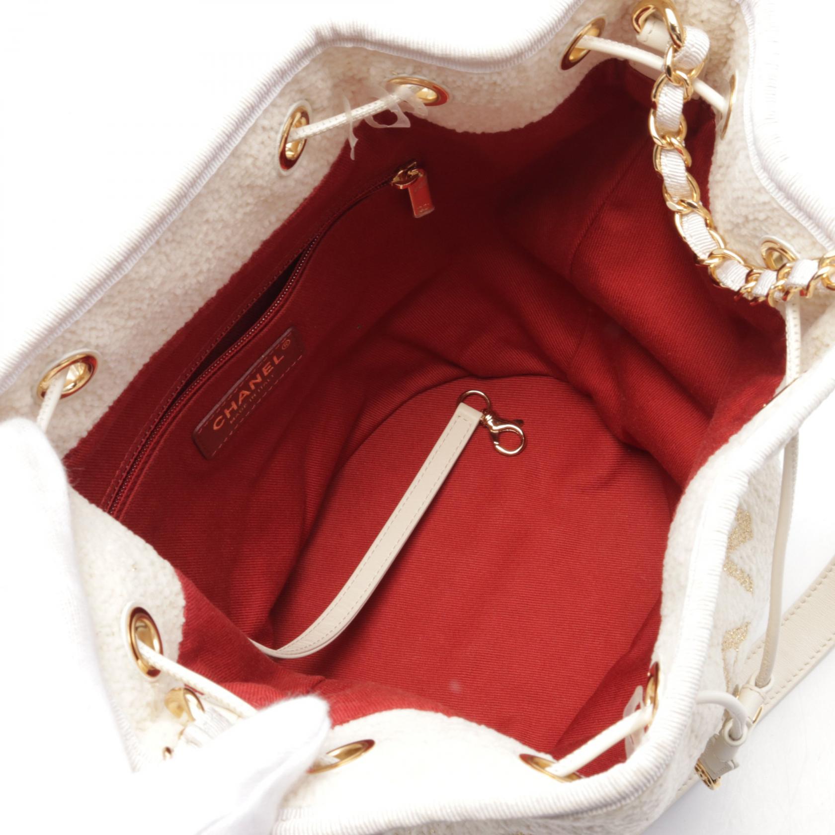 Top Quality Chanel Deauville Bucket Shoulder Bag Ivory