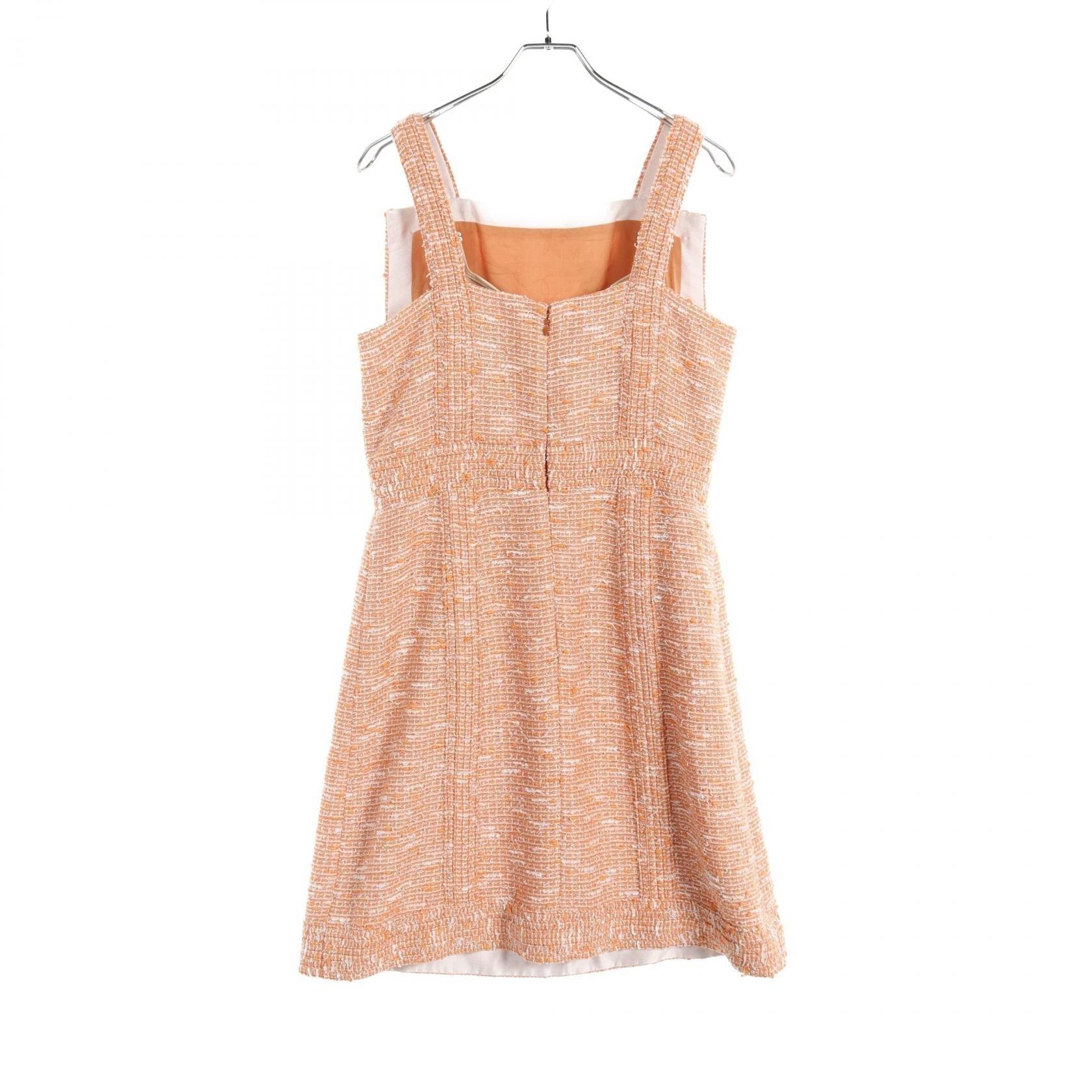 Top Quality Chanel Tweed Dress Polyester Orange/White