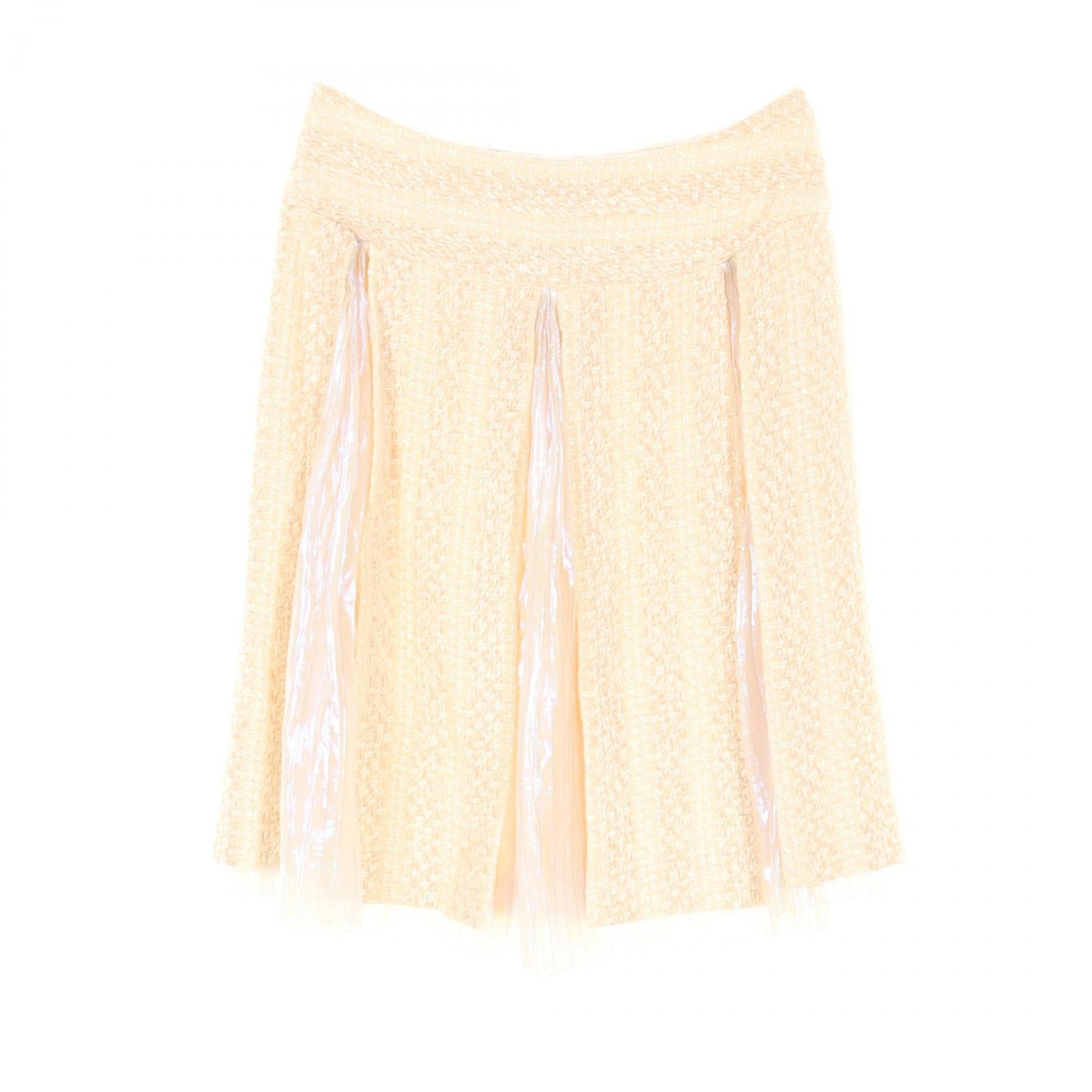 Top Quality Chanel Silk Polyester Skirt Ivory/Pink
