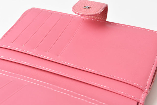 Top Quality Chanel Quilted Leather Bifold Wallet Rose Silver Hardware
