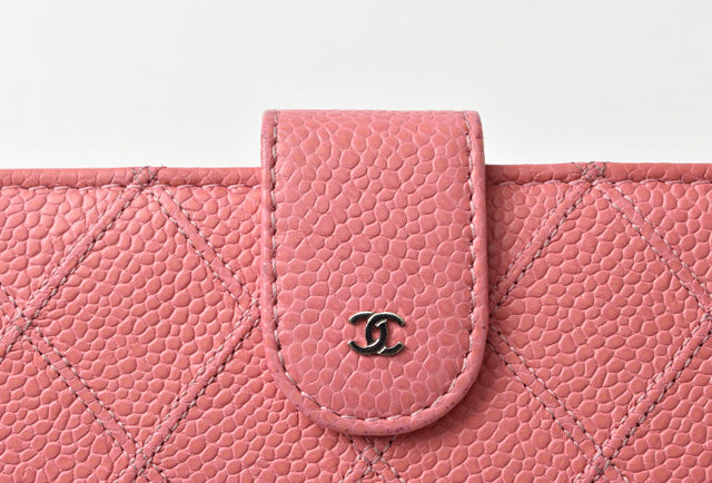 Top Quality Chanel Quilted Leather Bifold Wallet Rose Silver Hardware