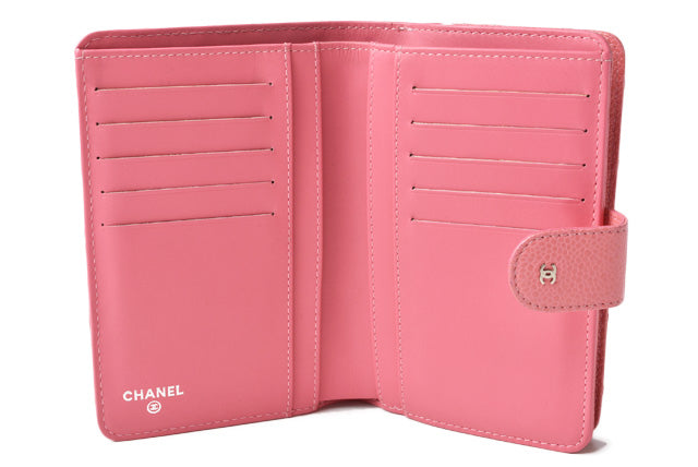 Top Quality Chanel Quilted Leather Bifold Wallet Rose Silver Hardware