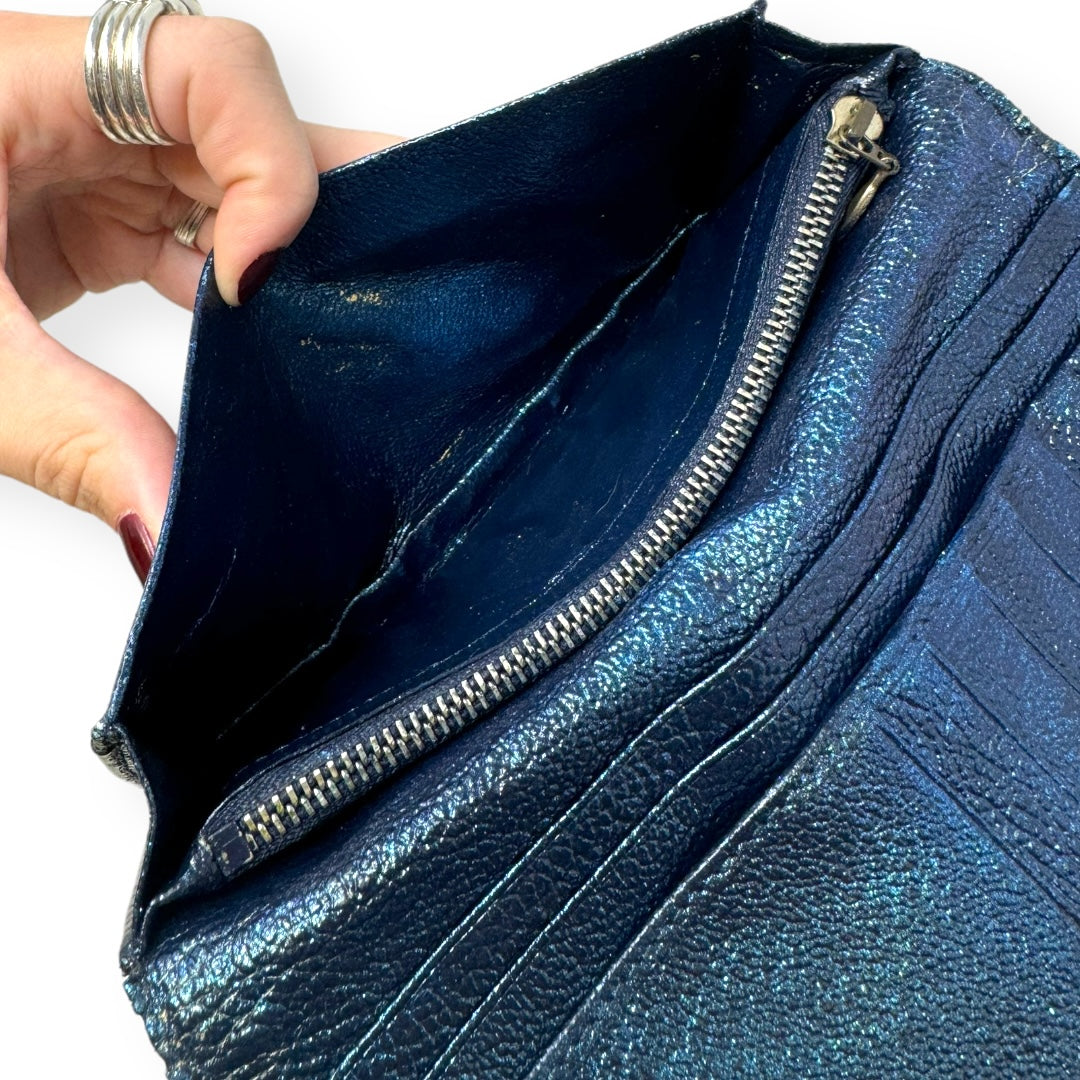 Bvlgari Bvlgari Upcycled Repurposed Bifold Wallet Designer Bvlgari In Glitter Painted Pebbled Leather. Size Small