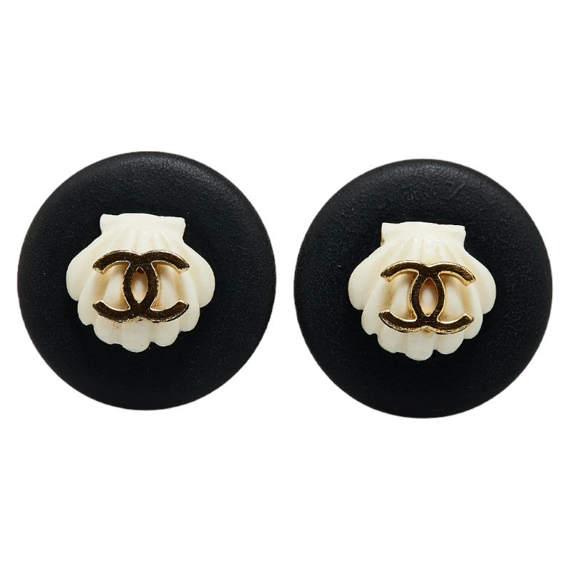 Top Quality Chanel Coco Mark Earrings Black White Gold Plastic