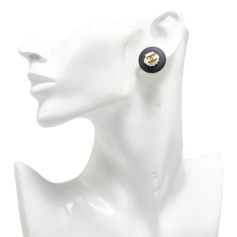 Top Quality Chanel Coco Mark Earrings Black White Gold Plastic