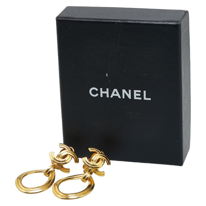 Top Quality Chanel Coco Mark Swing Teardrop Motif Clip-on Earrings Gold Plated