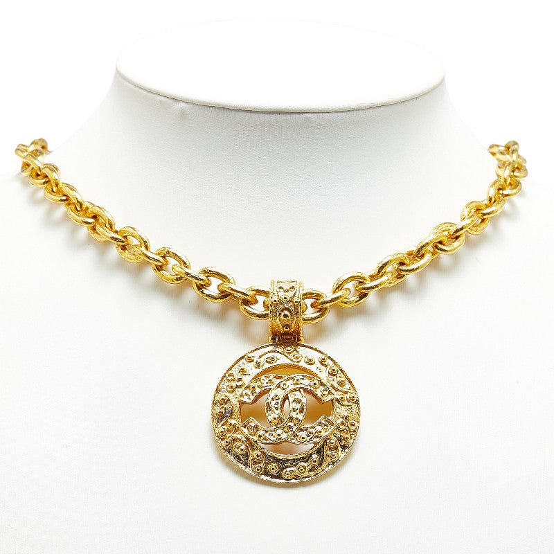 Top Quality Chanel Vintage Coco Mark Round Necklace Gold Plated