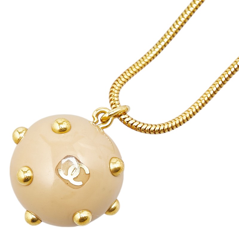 Top Quality Chanel Coco Ball Coco Mark Necklace Gold Plastic