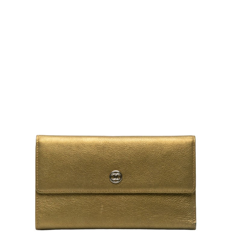 Top Quality Chanel Leather Tri-Fold Wallet Metallic Khaki