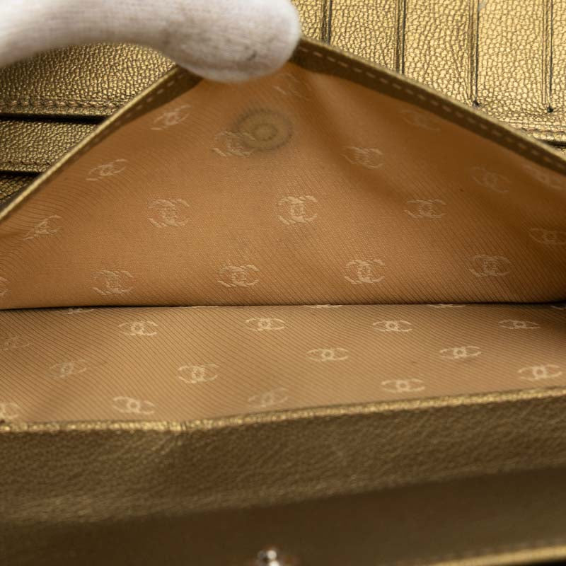 Top Quality Chanel Leather Tri-Fold Wallet Metallic Khaki
