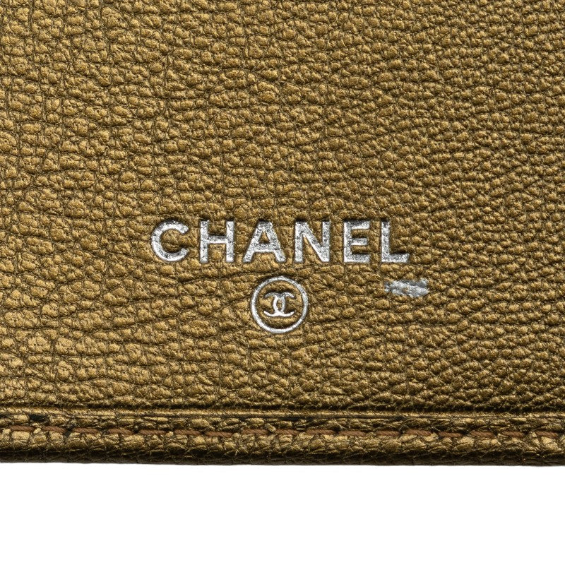 Top Quality Chanel Leather Tri-Fold Wallet Metallic Khaki