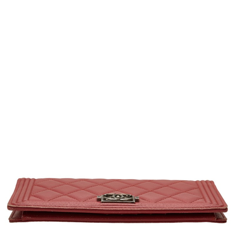 Top Quality Chanel Boy Long Wallet Wine Red Leather