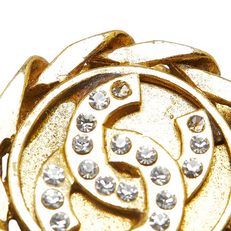 Top Quality Chanel Coco Mark Round Rhinestone Clip-On Earrings Gold Plated