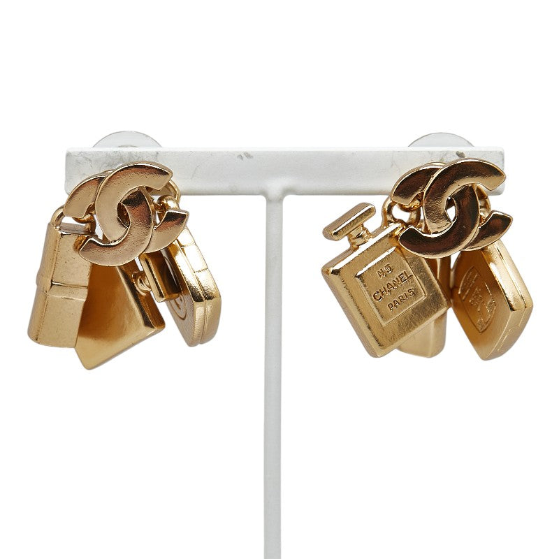 Top Quality Chanel Coco Mark Perfume Lip Foundation Swing Cosmetic Motif Earrings Gold Plated