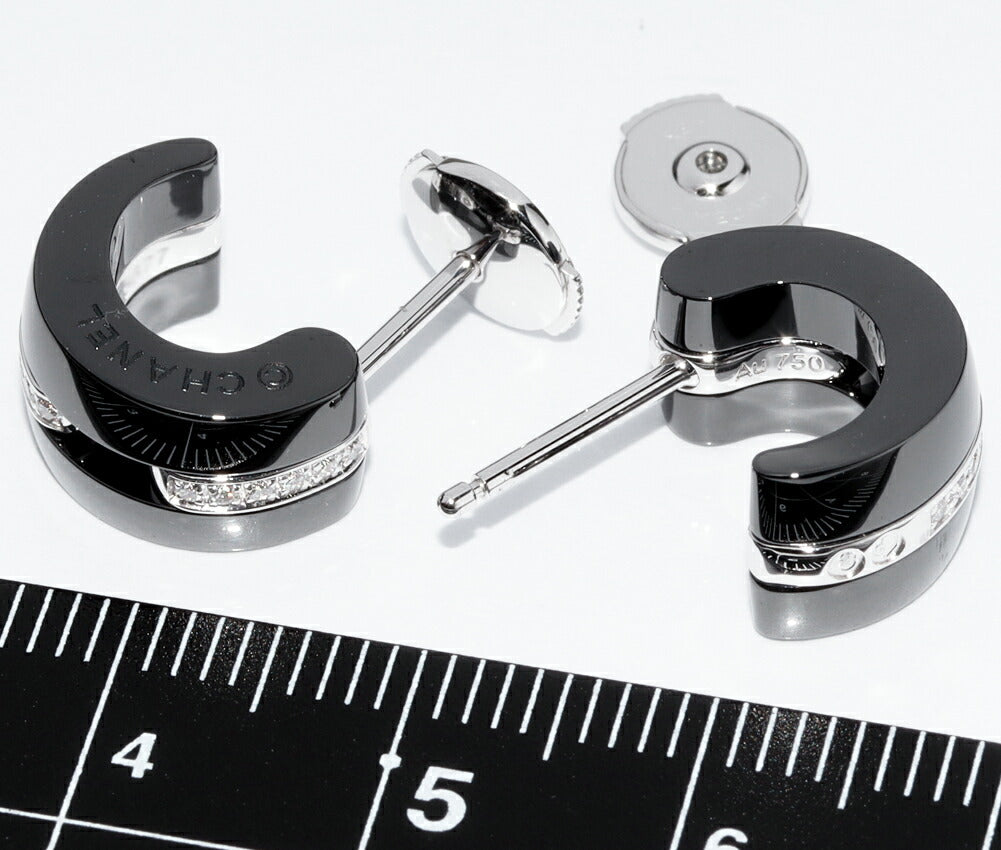 Top Quality Chanel K18WG Black Ceramic Diamond Hoop Earrings