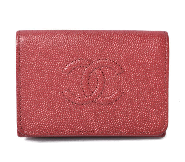 Top Quality Chanel Caviar Skin Mini Trifold Wallet Dark Red